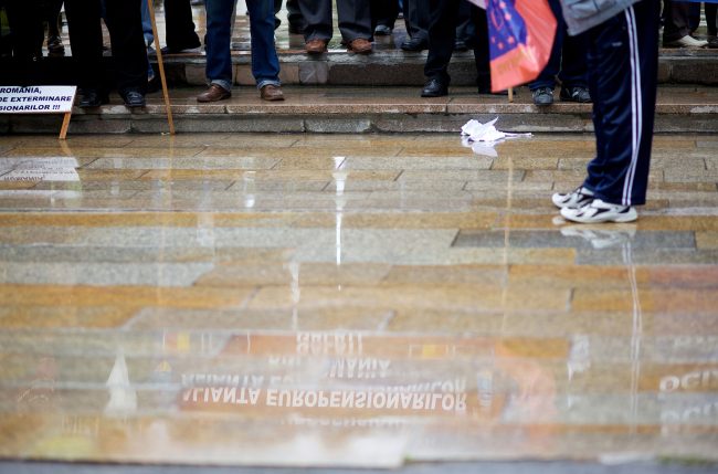 Pensioners are protesting agains government austerity measures in Galați, Romania on May 20th, 2010.