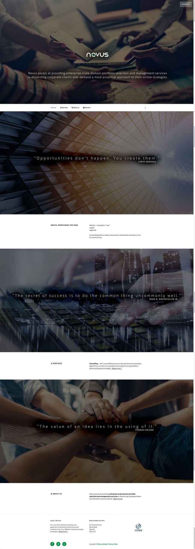 Novus Domains website concept and design (Wordpress platform)